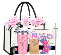 Nurse Gifts for Women Nurses Graduation Week 2025 Gift Set Nurse Funny Practitioner Appreciation Gifts for Women Gift Box for Nurses Canvas Tote Bag Cosmetic Bag Socks Wine Cup Keychain Bracelets