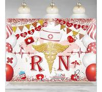 Nurse Graduation Backdrop Nurse Angel Stethoscope Pink Balloons Silver Dots Banner Congrats Decoration Photography Background 210X150cm