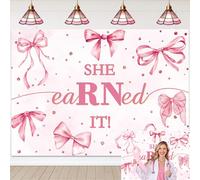 Nurse Graduation Backdrop Pink Bow She Earned It Photography Background Congrats 2026 Nurses Graduation Banner Rn Grad Prom Party Decorations Supplies (94X70 inch (8x6FT))