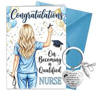 Nurse Graduation Card, Blue Nurse Greeting Cards and Keyring, Congratulations On Becoming a Qualified Nurse Gifts for Female Her