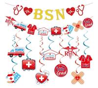 Nurse Graduation Party Decoration,Red BSN Glitter Congrats Nurse Banner Garland Ceiling Hanging Swirl Streamers Photo Booth Props for RN Nurses Day Congrats Grad Nursing School Graduation Party