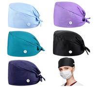 Nurse Hat 5Pcs Sweat Absorbent Scrub Caps Free Size Adjustable Surgical Cap with Button 5 Colors Polyester Cotton Nursing Caps