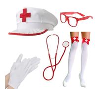 Nurse Hat Costume White Stockings Hat Prop Stethoscope Set