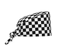 Nurse Hats Black and White Checkerboard Square Work Hat Sport | Surgical Hats Unisex Medical Scrub Hat for dentist Fishing Salon