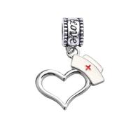 Nurse Heart Charm Bead - Silver Dangle Charm Compatible with Pandora, Troll, Chamilia & European Bracelets - Nursing Jewelry for Healthcare Workers, RN Gift for Bracelets & Necklaces