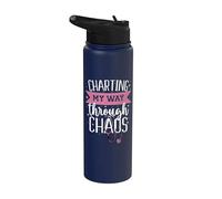 Nurse Life Charting My Way Through Chaos Quote Stainless Steel Insulated Water Bottle