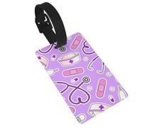 Nurse Pattern Purple Luggage Tag PVC Travel Bag Tag with Strap ID Card Label for Suitcase Backpack Carry On Baggage Identifier