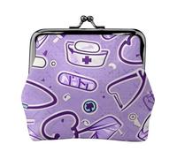 Nurse Pattern Purple Print Charm and Versatile Coin Purse Exquisite Waterproof Kiss Lock Wallet for Keys Cards