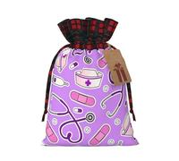 Nurse Pattern Purple Print Christmas Imitation Burlap Gift Bag With Drawstring And Gift Tag,For Wrapping Candies