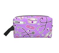 Nurse Pattern Purple Print Portable Travel Toiletry Storage Bag Large Capacity 600D Polyester Cosmetic Storage Bag