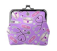 Nurse Pattern Purple Print Practicality Coin Purse Cute Mini Coin Pouch for Women (4.52 x 4.13in) Exquisite, Black, One Size