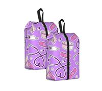 Nurse Pattern Purple Print Trainer Bag Portable Boot Bag with Zipper Closure Storage Pouch for Travel Home-2pcs