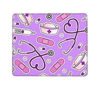 Nurse Pattern Purple Printed Gaming Mouse Pad, Waterproof Non-Slip Mousepad Square Mouse Mat with Stitched Edges for Gaming Office Laptop Computer Pc Men Women 7 X 8.6 in