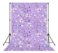 Nurse Pattern Purple Printed Photography Backdrop, Photo Booth Backdrop For Photoshoot With Rod Pocket For Studio, Family Photos, Video Recording & Event Decor - 5x7ft
