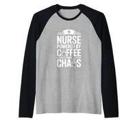 Nurse Powered By Coffee and Chaos Funny Nurse Life Raglan Baseball Tee