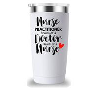 Nurse Practitioner Brains Of A Doctor, Heart Of A Nurse Travel Mug Tumbler.Nurse Practitioner Gifts for Friend Daughter Men Women.Nurse Appreciation,Nursing School Graduation Gifts.(20 oz White)