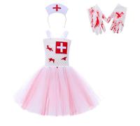 Nurse Scary Costume Girls Zombie Nurse Halloween Costume Dress Toddler Baby Outfits 3 Piece Set Kids Halloween Dress Up Party Cosplay Suit (Pink, 4-5 Years)