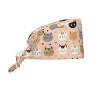 Nurse Scrub Cap Men Women - Comfy Soft Cat Cute Colorful Print Surgical Cap, Adjustable Tie Back Scrub Nurse Hat with Sweatband