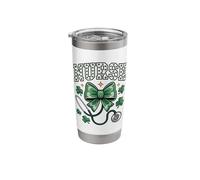 Nurse St Patricks Day Shamrock Lucky Irish Green Bow Stainless Steel Insulated Tumbler