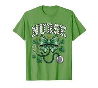 Nurse St Patricks Day Shamrock Lucky Irish Green Bow T-Shirt