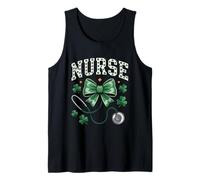 Nurse St Patricks Day Shamrock Lucky Irish Green Bow Tank Top