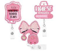 Nurse Student Badge Reel 3pcs - Nurses Badges Reels Gift,Nurse in Progress Badge Reel, Retractable Badge Clip, Badge Holder for Pediatric,ER, Labor and Delivery-Pink