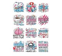Nurse Themed UV DTF Transfer Stickers, 12 Pattern Waterproof Decals for Tumblers, Mugs, Water Bottles, 2.5 Inch DIY Craft Wraps