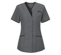Nurse Top Uniform Women V Neck Nurses Tunic Care Homes Shirts for Women Ladies Private Health Care Hospital Medical Dentists Work Wear Carers Patchwork Colorblock Scrubs Uniform Tops (3#Gray, M)