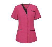 Nurse Top Uniform Women V Neck Nurses Tunic Care Homes Shirts for Women Ladies Private Health Care Hospital Medical Dentists Work Wear Carers Patchwork Colorblock Scrubs Uniform Tops (1#hot Pink, L)