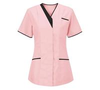 Nurse Top Uniform Women V Neck Nurses Tunic Care Homes Shirts for Women Ladies Private Health Care Hospital Medical Dentists Work Wear Carers Patchwork Colorblock Scrubs Uniform Tops (2#Pink, M)