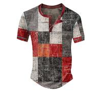 Nurse Tunic Tops for Men UK Long Blouses for Men Retirement Gifts for Men Club Men's T Shirt Button Neck Short Sleeved Casual Top Striped Plaid Retro Western Denim Print Top Sale Promotion