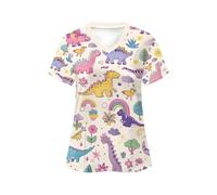 Nurse Uniform Clinical Uniform Woman Vet Tops V-Neck Short Sleeve With Micro Stretch Nurse(Color2,M)