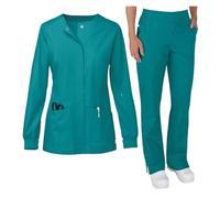 Nurse Uniform Elastic Hand Wash Clothes Beauty Salon Skin Manager SPA Doctor's Work Suit Long Sleeved V-neck Nurse's Uniform Set(Color1,S)