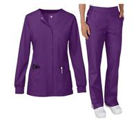 Nurse Uniform Elastic Hand Wash Clothes Beauty Salon Skin Manager SPA Doctor's Work Suit Long Sleeved V-neck Nurse's Uniform Set(Color6,L)
