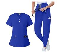 Nurse Uniform Men Women Doctors Nurses Surgical Suit V-neck Pocket Elastic Quick-drying Top+pants Oral Dental Uniform Set(Royal blue,XXL)