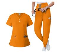 Nurse Uniform Men Women Doctors Nurses Surgical Suit V-neck Pocket Elastic Quick-drying Top+pants Oral Dental Uniform Set(Yellow,L)