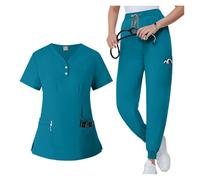 Nurse Uniform Men Women Doctors Nurses Surgical Suit V-neck Pocket Elastic Quick-drying Top+pants Oral Dental Uniform Set(Blue 1,L)
