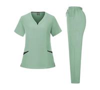 Nurse Uniform Multicolor Short Sleeved Pharmacy Nurse Uniform Hospital Doctor Workwear Oral Dental Surgery Uniforms Scrubs Sets(Light green,S)