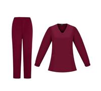 Nurse Uniform Scrub Tops Pants V-neck Surgical Uniform Long Sleeved Surgery Clothes Suit Pet Grooming Nursing Set(Wine red,L)