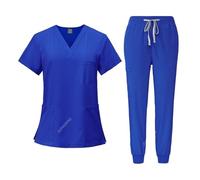 Nurse Uniform Scrubs Set Stretch Scrub Tops With Pocket Pants Nurse Uniform Doctor Surgery Overalls Beauty Salon Workwear(Royal blue,XXL)