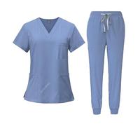 Nurse Uniform Scrubs Set Stretch Scrub Tops With Pocket Pants Nurse Uniform Doctor Surgery Overalls Beauty Salon Workwear(Light blue,XXL)