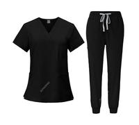 Nurse Uniform Scrubs Set Stretch Scrub Tops With Pocket Pants Nurse Uniform Doctor Surgery Overalls Beauty Salon Workwear(Black,XXL)
