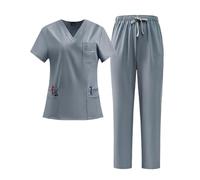 Nurse Uniform Short-sleeved Split V-neck Overalls Suit Oral Doctors And Nurses Quick-drying Hand-washing Clothes Worker(Color2,L)