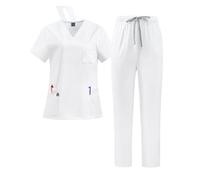 Nurse Uniform Short-sleeved Split V-neck Overalls Suit Oral Doctors And Nurses Quick-drying Hand-washing Clothes Worker(Color4,L)