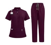 Nurse Uniform Standing Collar Zip Doctors And Nurses Work Uniforms Operating Theatre Scrubs Straight Trousers(Color7,XXL)