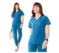 Nurse Uniform Two-piece Scrubs Care Uniform Scrub Anti Wrinkle Stretch Fabric Hospital Nursing Set(Sky Blue,XXL)