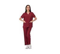 Nurse Uniform Uniforms Men Women Nursing Clothes Beauty Nurse Scrubs Sets Doctor Dentist Workwear Clinical Tops Pants(Wine Red,XL)