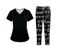 Nurse Uniform Unisex Uniforms Men Women Nursing Beauty Costume Nurse Scrubs Sets Doctor Dentist Workwear Clinical Tops Pants(Black,S)