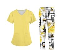 Nurse Uniform Unisex Uniforms Men Women Nursing Beauty Costume Nurse Scrubs Sets Doctor Dentist Workwear Clinical Tops Pants(Yellow,XXXL)