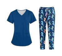 Nurse Uniform Unisex Uniforms Men Women Nursing Beauty Costume Nurse Scrubs Sets Doctor Dentist Workwear Clinical Tops Pants(Dark blue,XXXL)
